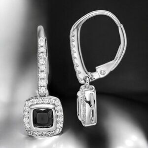 Black and White CZ Halo Earrings in 925 Sterling Silver